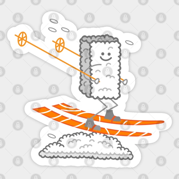 Sushi on skis - winter sports Sticker by spontania